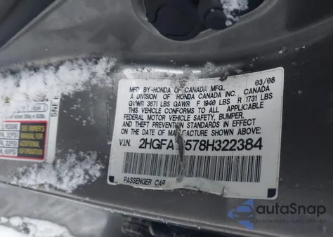 2008 Honda Civic Lx from USA, damaged, VIN 2HGFA16578H322384